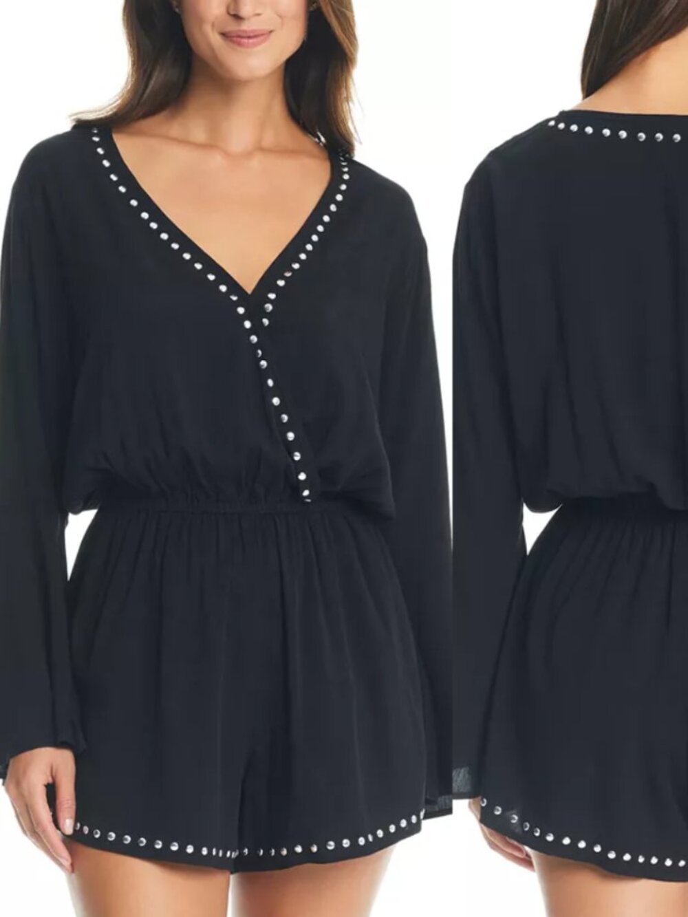 Bar III Tell Me About It Stud Swim Cover-Up Romper NWT Sz L